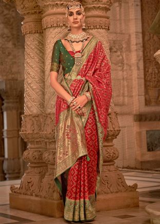 Red Art Silk Saree In Zari Woven Work