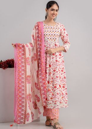 Multicolor Readymade Cotton Pant Suit in Floral Print