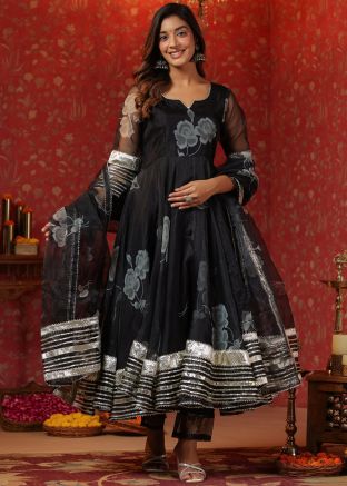Black Gota Patti Work Anarkali Suit Set