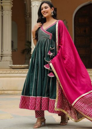 Green Gota Patti Work Anarkali Suit Set