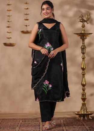 Black Organza Readymade Pant Suit Set