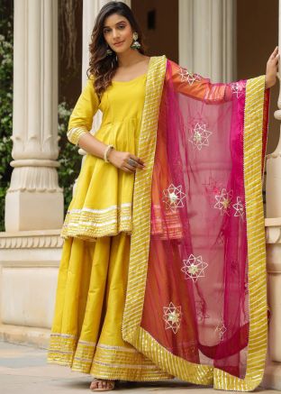 Readymade Art Silk Gharara Suit In Yellow