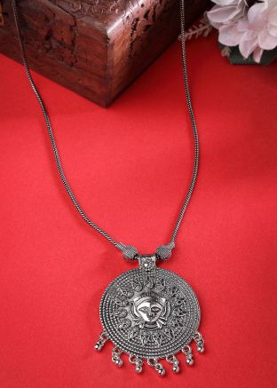 Silver Oxidised Embossed Necklace