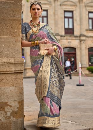 Multicolor Zari Woven Saree In Viscose
