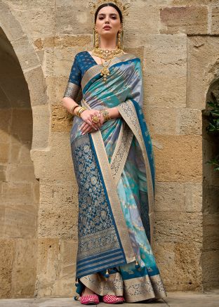 Multicolor Viscose Saree In Zari Woven Work