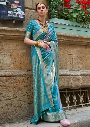 Blue Zari Woven Saree In Viscose