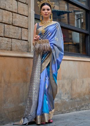 Blue Viscose Saree In Zari Woven Work