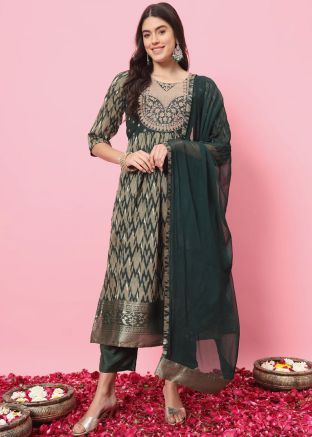 Green Printed Readymade Pant Suit Set