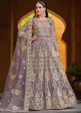 Purple Anarkali Suit In Dori Embroidery