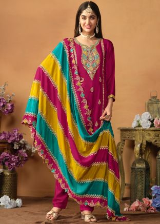 Pink Embroidered Pant Suit Set