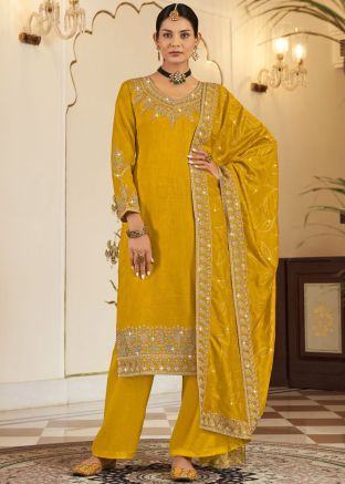 Yellow Embroidered Palazzo Suit Set