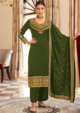 Green Embroidered Palazzo Suit Set