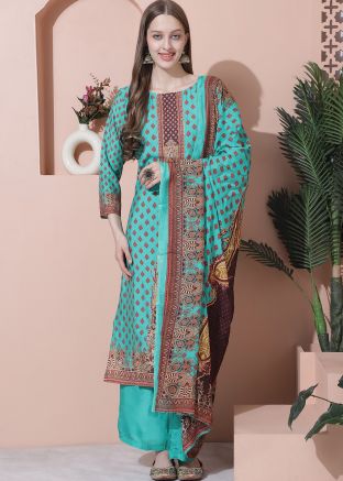 Blue Digital Printed Palazzo Suit Set