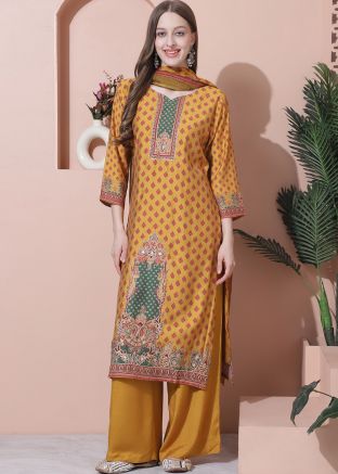 Yellow Digital Printed Palazzo Suit Set
