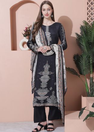 Black Digital Printed Pant Suit Set