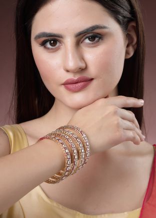 Golden & Red Kundan Studded Bangle Set