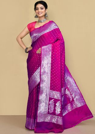 Magenta Zari Detailed Georgette Saree