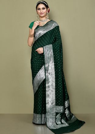 Green Woven Work Saree in Georgette