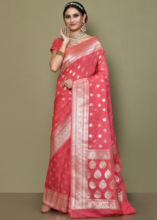 Pink Zari Georgette Saree & Blouse