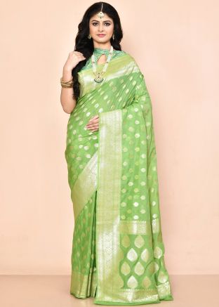Green Woven Work Georgette Saree 