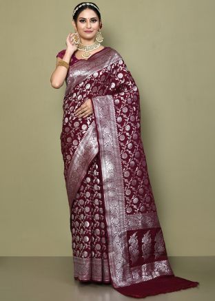 Maroon Zari Detailed Georgette Saree 