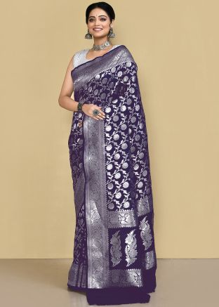Purple Zari Detailed Georgette Saree