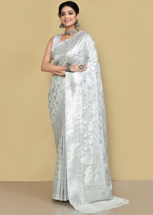 White Zari Georgette Saree & Blouse