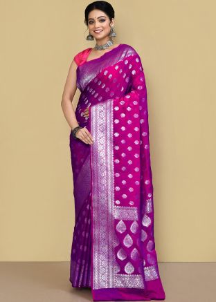 Pink Zari Georgette Saree & Blouse