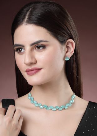 Blue Stone Studded Choker Necklace Set