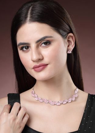 Pink Stone Choker Necklace Set