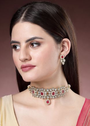 Multicolor Kundan Work Choker Necklace Set