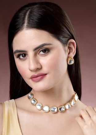 Golden Kundan Work Choker Necklace Set