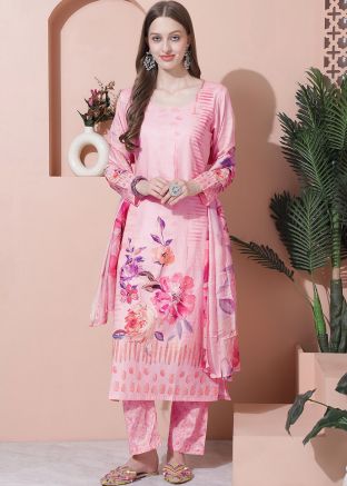 Pink Digital Printed Cotton Pant Suit