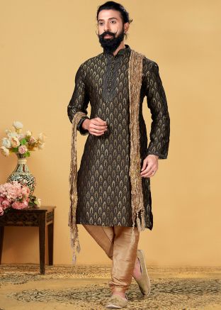 Black Printed Ready Kurta Churidar