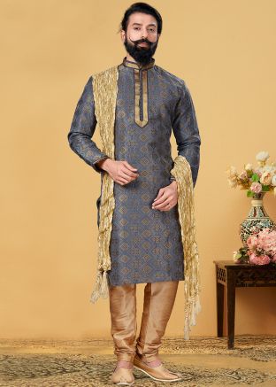 Stone Blue Readymade Printed Kurta Churidar
