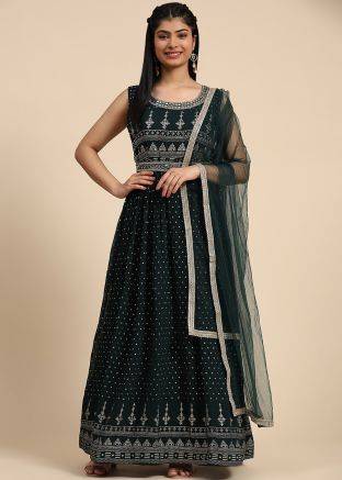 Green Handwork Anarkali Suit Set