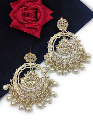 White Kundan Studded Dangler Earrings