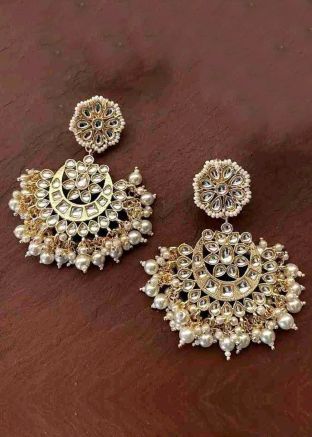 White Kundan & Beads Studded Earrings