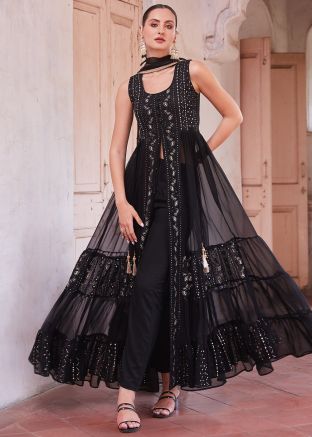 Readymade Black Embroidered Slit Style Pant Suit