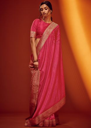 Pink Zari Woven Saree In Art Pashmina Silk