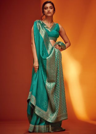 Blue Zari Woven Saree In Art Pashmina Silk
