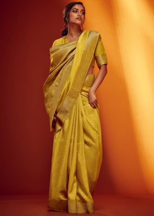 Yellow Zari Woven Saree In Art Pashmina Silk