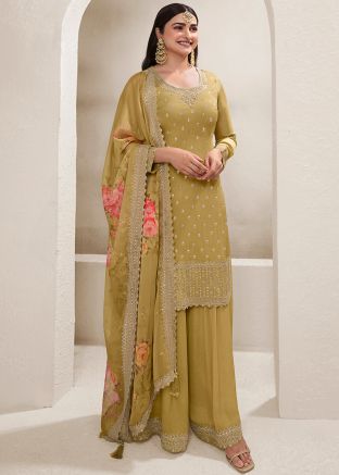 Yellow Prachi Desai Embroidered Suit Set 