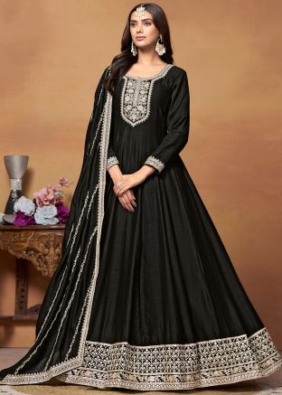 Black Embroidered Anarkali Suit Set