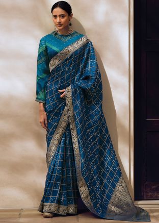 Blue Zari Woven Saree In Viscose