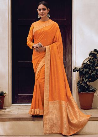 Yellow Viscose Saree In Zari Woven Work