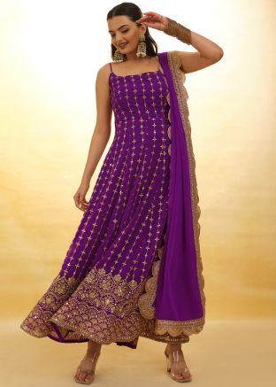 Readymade Purple Embellished Georgette Anarkali Suit