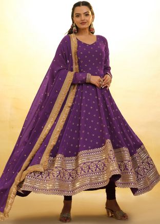 Readymade Purple Embroidered Anarkali Suit In Georgette