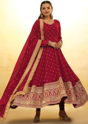 Maroon Sequins Embellished Readymade Anarkali Suit