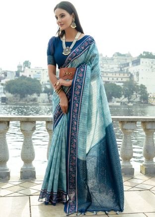 Blue Woven Work Cotton Silk Saree